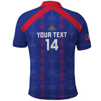 Custom Haiti Football Polo Shirt Les Grenadiers Veve Vodou Blue - Wonder Print Shop