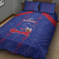 Haiti Football Quilt Bed Set Les Grenadiers Veve Vodou Blue - Wonder Print Shop