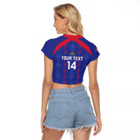Custom Haiti Football Raglan Cropped T Shirt Les Grenadiers Veve Vodou Blue - Wonder Print Shop