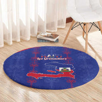 Haiti Football Round Carpet Les Grenadiers Veve Vodou Blue - Wonder Print Shop
