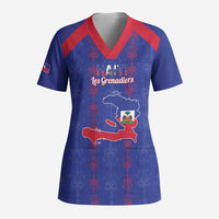 Custom Haiti Football Scrub Top Les Grenadiers Veve Vodou Blue - Wonder Print Shop