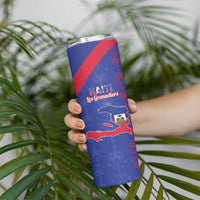 Custom Haiti Football Skinny Tumbler Les Grenadiers Veve Vodou Blue - Wonder Print Shop