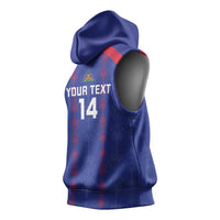 Custom Haiti Football Sleeveless Hoodie Les Grenadiers Veve Vodou Blue - Wonder Print Shop