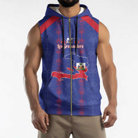 Custom Haiti Football Sleeveless Zip Hoodie Les Grenadiers Veve Vodou Blue - Wonder Print Shop