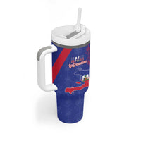 Custom Haiti Football Tumbler With Handle Les Grenadiers Veve Vodou Blue - Wonder Print Shop