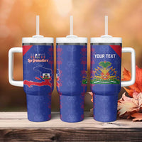 Custom Haiti Football Tumbler With Handle Les Grenadiers Veve Vodou Blue - Wonder Print Shop