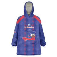 Custom Haiti Football Wearable Blanket Hoodie Les Grenadiers Veve Vodou Blue - Wonder Print Shop