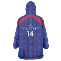 Custom Haiti Football Wearable Blanket Hoodie Les Grenadiers Veve Vodou Blue - Wonder Print Shop