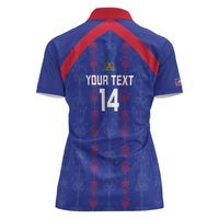 Custom Haiti Football Women Polo Shirt Les Grenadiers Veve Vodou Blue - Wonder Print Shop