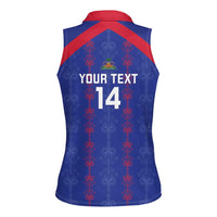 Custom Haiti Football Women Sleeveless Polo Shirt Les Grenadiers Veve Vodou Blue - Wonder Print Shop