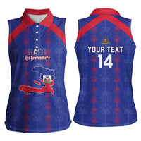 Custom Haiti Football Women Sleeveless Polo Shirt Les Grenadiers Veve Vodou Blue - Wonder Print Shop