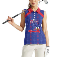 Custom Haiti Football Women Sleeveless Polo Shirt Les Grenadiers Veve Vodou Blue - Wonder Print Shop