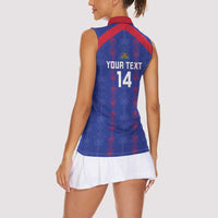 Custom Haiti Football Women Sleeveless Polo Shirt Les Grenadiers Veve Vodou Blue - Wonder Print Shop