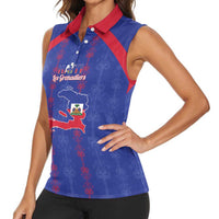 Custom Haiti Football Women Sleeveless Polo Shirt Les Grenadiers Veve Vodou Blue - Wonder Print Shop