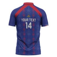 Custom Haiti Football Zipper Polo Shirt Les Grenadiers Veve Vodou Blue - Wonder Print Shop