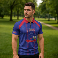 Custom Haiti Football Zipper Polo Shirt Les Grenadiers Veve Vodou Blue - Wonder Print Shop