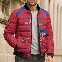 Custom Haiti Football Bomber Puffer Jacket Les Grenadiers Veve Vodou Red - Wonder Print Shop