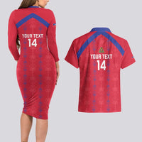 Custom Haiti Football Couples Matching Long Sleeve Bodycon Dress and Hawaiian Shirt Les Grenadiers Veve Vodou Red - Wonder Print Shop