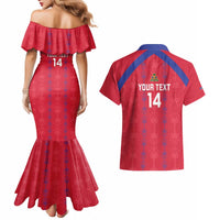 Custom Haiti Football Couples Matching Mermaid Dress and Hawaiian Shirt Les Grenadiers Veve Vodou Red - Wonder Print Shop