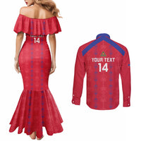 Custom Haiti Football Couples Matching Mermaid Dress and Long Sleeve Button Shirt Les Grenadiers Veve Vodou Red - Wonder Print Shop