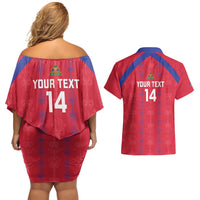 Custom Haiti Football Couples Matching Off Shoulder Short Dress and Hawaiian Shirt Les Grenadiers Veve Vodou Red - Wonder Print Shop
