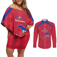 Custom Haiti Football Couples Matching Off Shoulder Short Dress and Long Sleeve Button Shirt Les Grenadiers Veve Vodou Red - Wonder Print Shop