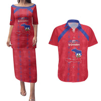 Custom Haiti Football Couples Matching Puletasi and Hawaiian Shirt Les Grenadiers Veve Vodou Red - Wonder Print Shop