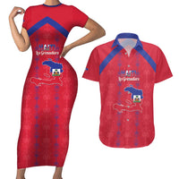 Custom Haiti Football Couples Matching Short Sleeve Bodycon Dress and Hawaiian Shirt Les Grenadiers Veve Vodou Red - Wonder Print Shop