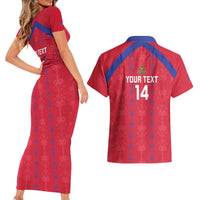 Custom Haiti Football Couples Matching Short Sleeve Bodycon Dress and Hawaiian Shirt Les Grenadiers Veve Vodou Red - Wonder Print Shop