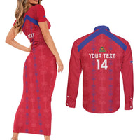 Custom Haiti Football Couples Matching Short Sleeve Bodycon Dress and Long Sleeve Button Shirt Les Grenadiers Veve Vodou Red - Wonder Print Shop