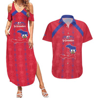 Custom Haiti Football Couples Matching Summer Maxi Dress and Hawaiian Shirt Les Grenadiers Veve Vodou Red - Wonder Print Shop