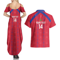 Custom Haiti Football Couples Matching Summer Maxi Dress and Hawaiian Shirt Les Grenadiers Veve Vodou Red - Wonder Print Shop