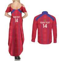 Custom Haiti Football Couples Matching Summer Maxi Dress and Long Sleeve Button Shirt Les Grenadiers Veve Vodou Red - Wonder Print Shop