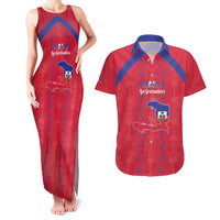 Custom Haiti Football Couples Matching Tank Maxi Dress and Hawaiian Shirt Les Grenadiers Veve Vodou Red - Wonder Print Shop