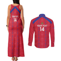 Custom Haiti Football Couples Matching Tank Maxi Dress and Long Sleeve Button Shirt Les Grenadiers Veve Vodou Red - Wonder Print Shop