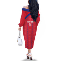Custom Haiti Football Family Matching Off The Shoulder Long Sleeve Dress and Hawaiian Shirt Les Grenadiers Veve Vodou Red - Wonder Print Shop