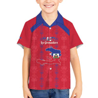 Custom Haiti Football Family Matching Off The Shoulder Long Sleeve Dress and Hawaiian Shirt Les Grenadiers Veve Vodou Red - Wonder Print Shop