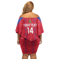 Custom Haiti Football Family Matching Off Shoulder Short Dress and Hawaiian Shirt Les Grenadiers Veve Vodou Red - Wonder Print Shop