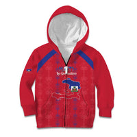 Custom Haiti Football Kid Hoodie Les Grenadiers Veve Vodou Red - Wonder Print Shop