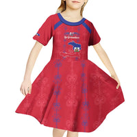 Custom Haiti Football Kid Short Sleeve Dress Les Grenadiers Veve Vodou Red - Wonder Print Shop