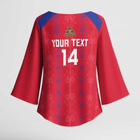 Custom Haiti Football Kimono Sleeve Blouse Les Grenadiers Veve Vodou Red - Wonder Print Shop