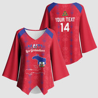 Custom Haiti Football Kimono Sleeve Blouse Les Grenadiers Veve Vodou Red - Wonder Print Shop