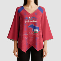 Custom Haiti Football Kimono Sleeve Blouse Les Grenadiers Veve Vodou Red - Wonder Print Shop