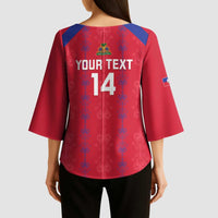 Custom Haiti Football Kimono Sleeve Blouse Les Grenadiers Veve Vodou Red - Wonder Print Shop