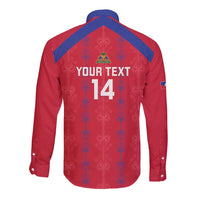 Custom Haiti Football Long Sleeve Button Shirt Les Grenadiers Veve Vodou Red - Wonder Print Shop