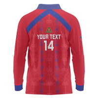 Custom Haiti Football Long Sleeve Polo Shirt Les Grenadiers Veve Vodou Red - Wonder Print Shop
