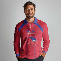 Custom Haiti Football Long Sleeve Polo Shirt Les Grenadiers Veve Vodou Red - Wonder Print Shop