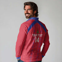 Custom Haiti Football Long Sleeve Polo Shirt Les Grenadiers Veve Vodou Red - Wonder Print Shop