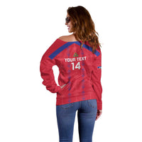 Custom Haiti Football Off Shoulder Sweater Les Grenadiers Veve Vodou Red - Wonder Print Shop