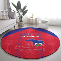 Haiti Football Round Carpet Les Grenadiers Veve Vodou Red - Wonder Print Shop